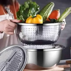 3 In 1 Multifunctional Stainless Steel Basin With Vegetable Cutter with Drain Basket
